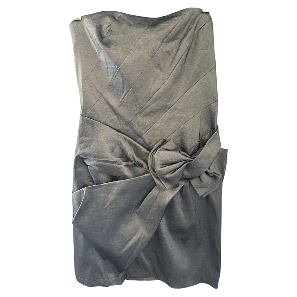 Vtg Prom May Queen Couture Dress Size 12 Silver Strapless Bow Front Mini Prom
